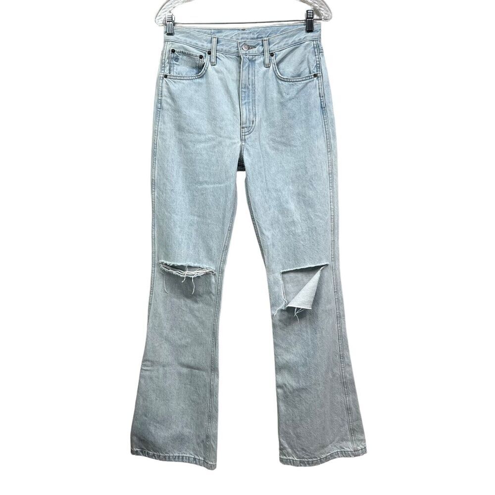 Etica Womens Sasha Jeans Modern Flared Distressed Ripped Knee Hi Rise Blue 26*